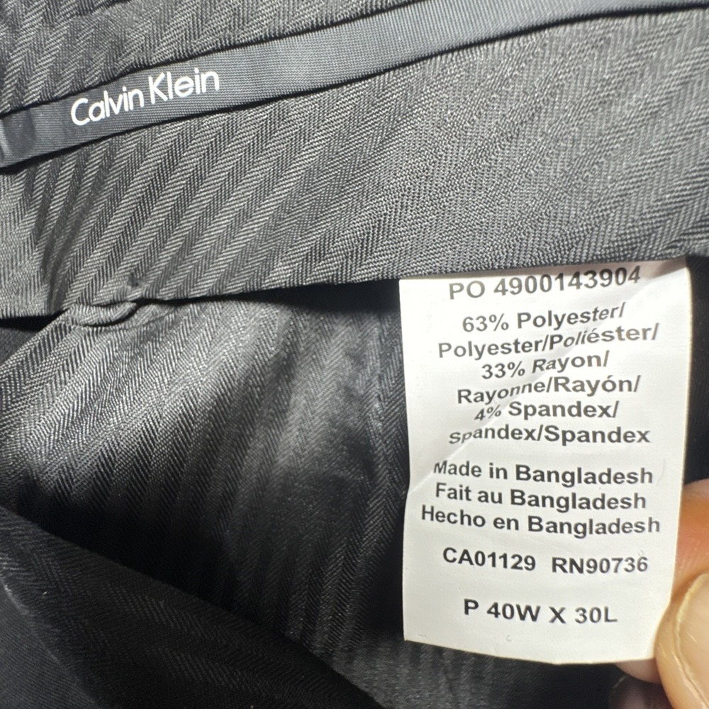Calvin Klein Mens Black Slim Fit Dress Pants 40x30 Flat Front Stretch 1882280 - Picture 8 of 10